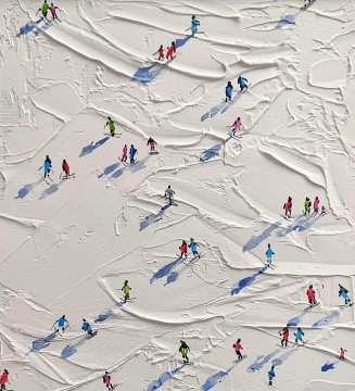 スポーツ Painting - 雪の山のスキーヤー ウォールアート スポーツ ホワイト スノー スキー 部屋の装飾 ナイフ 04